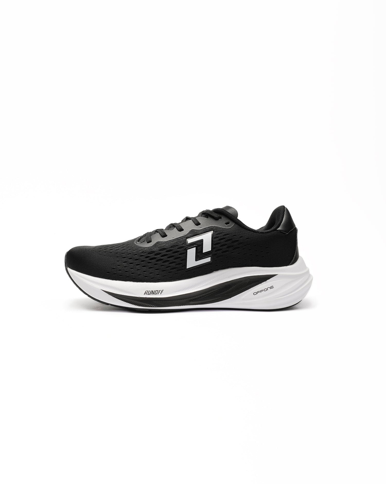 Suela de tenis de running RunOff Black & White  para mujer diseñada para asfalto y ciudad.