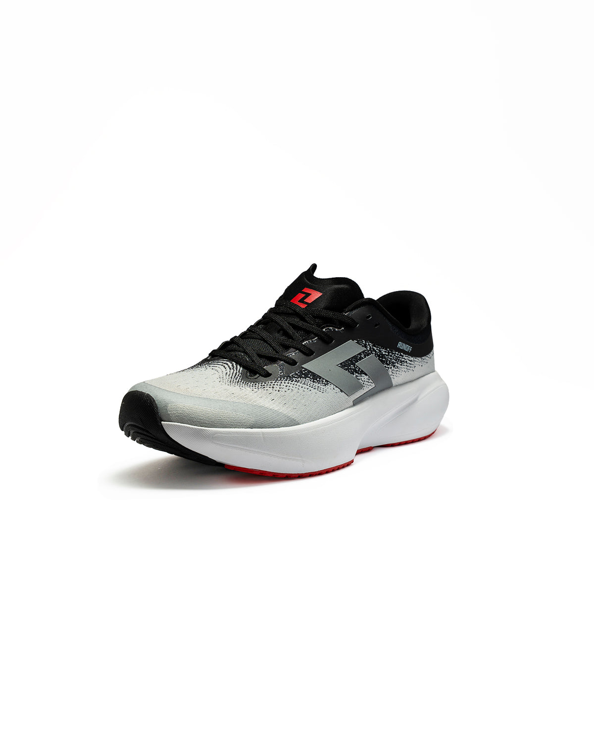 Calzado de correr RunOff Orvit Black Gradient con amortiguación superior.