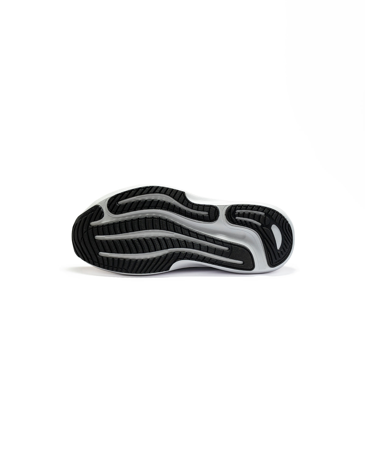 Suela de tenis de running Black White RunOff diseñada para asfalto y ciudad.
