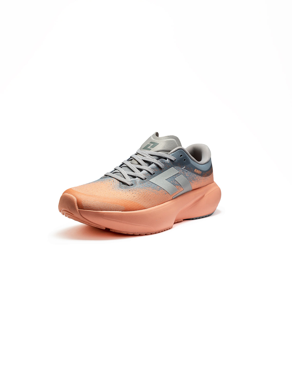 Calzado de correr RunOff Orvit Coral Grey con amortiguación superior.