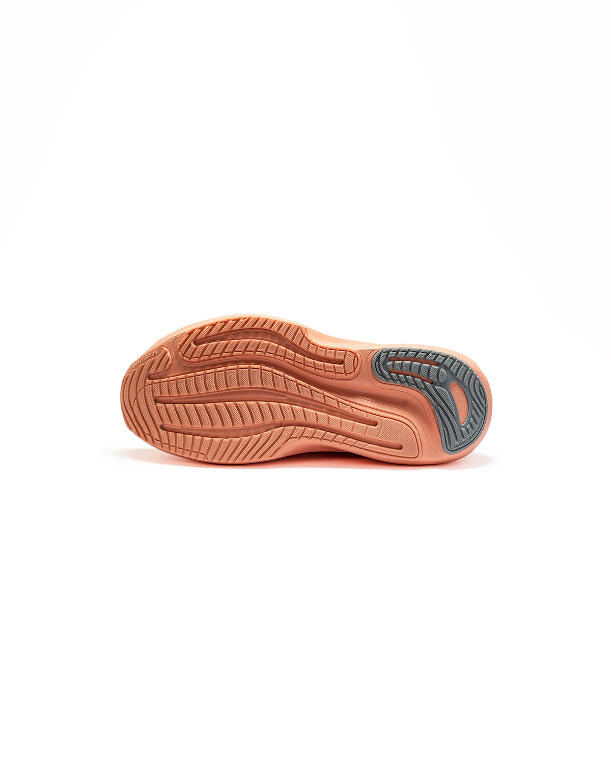 Suela de tenis de running Coral Grey RunOff diseñada para asfalto y ciudad.