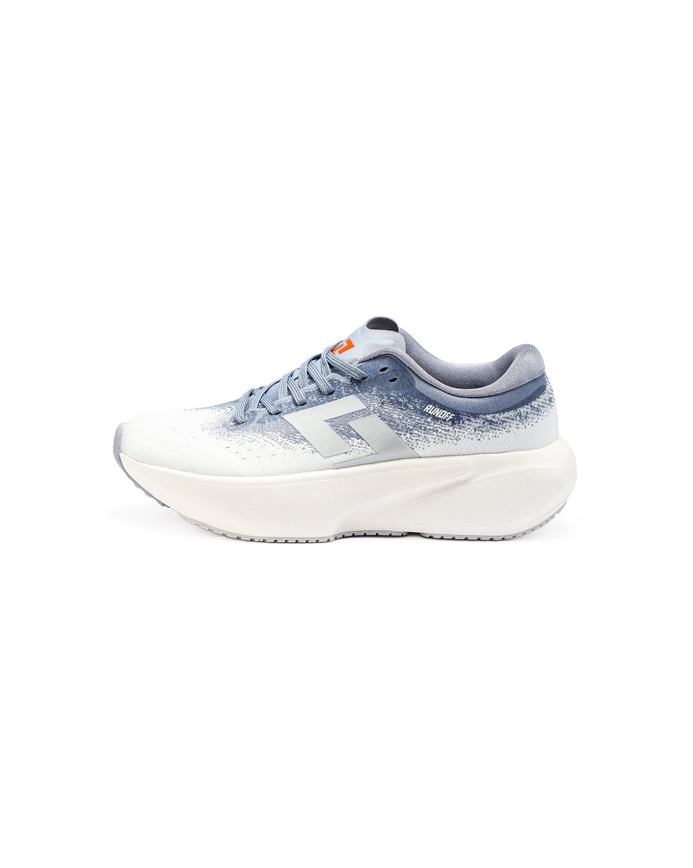 Zapatillas de running Orvit azul y blanco RunOff vista de perfil y acabados premium.