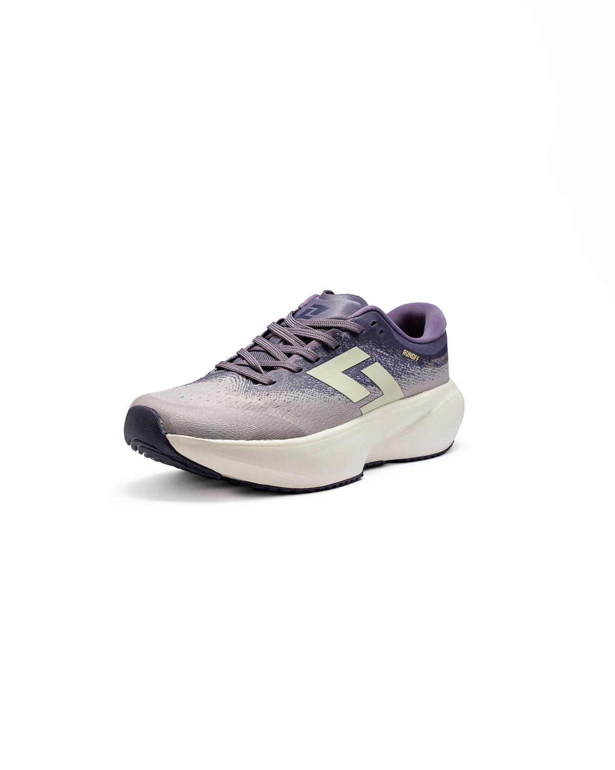 Calzado de correr RunOff Orvit Soft Purple con amortiguación superior.