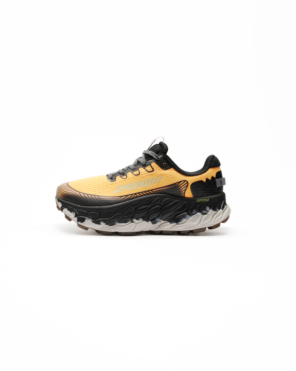 Zapatillas de Trail Sun RunOff vista de perfil y acabados premium.